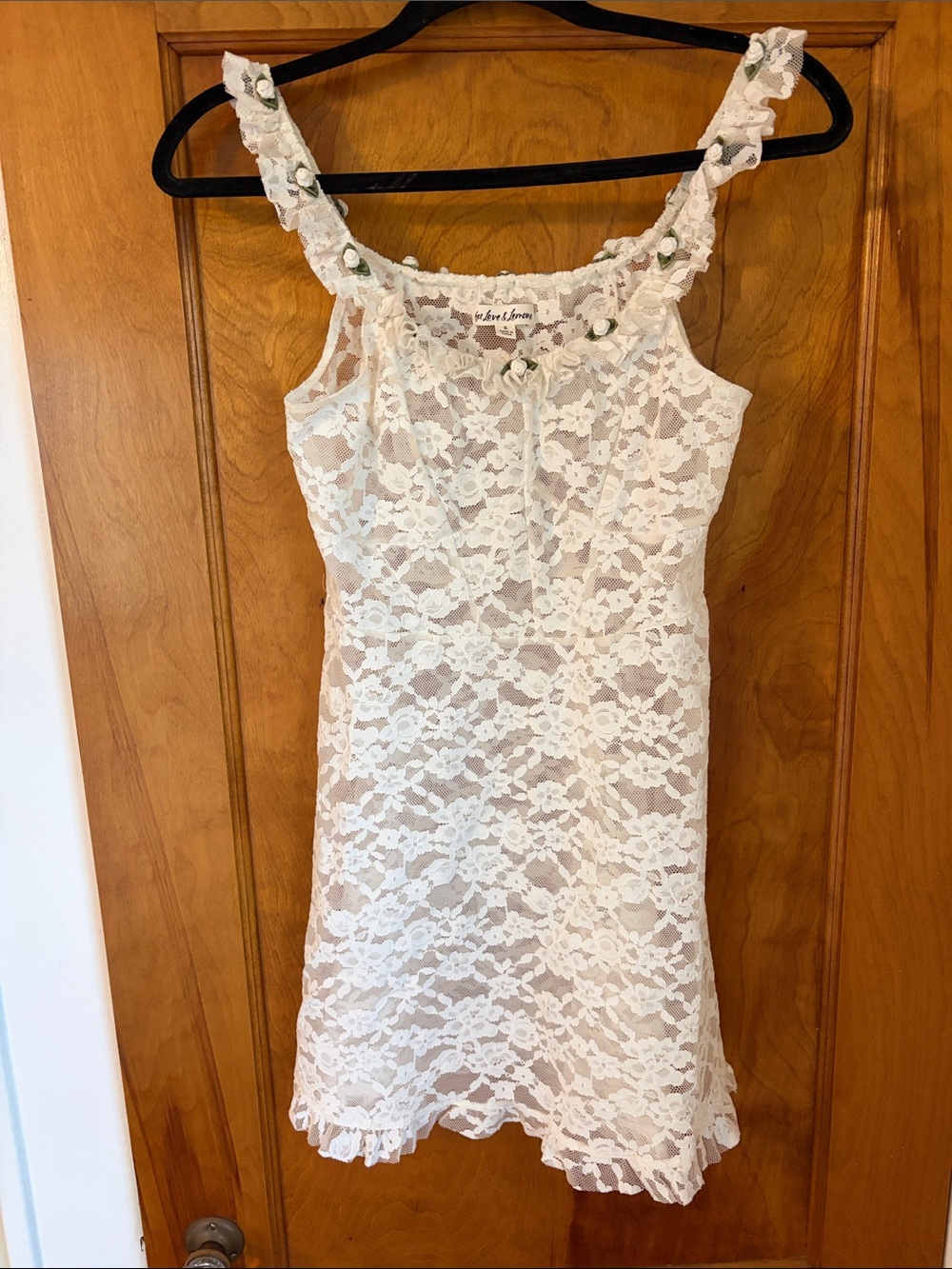 For Love And Lemons White Lace Chemise with Floral Trim